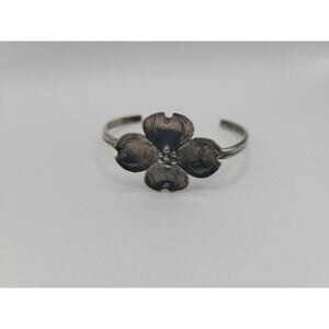 Vintage Sterling Silver Dogwood Flower Open Cuff Bracelet Floral Statement
